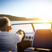 Sunset boat on Northern MI lake